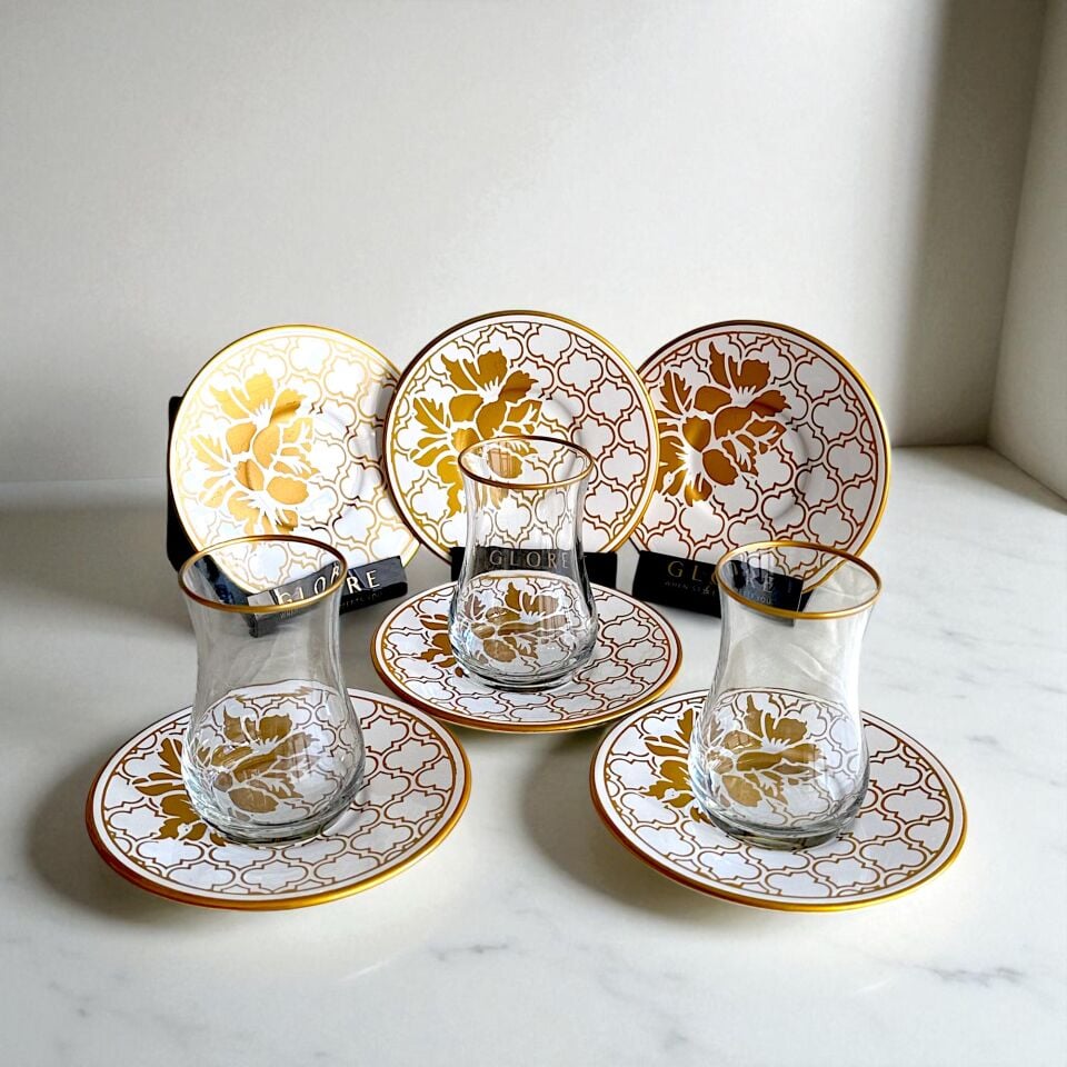 Sudedi Home Altın Detaylı Lüks 6 Kişilik Çay Seti | Elegance Koleksiyonu