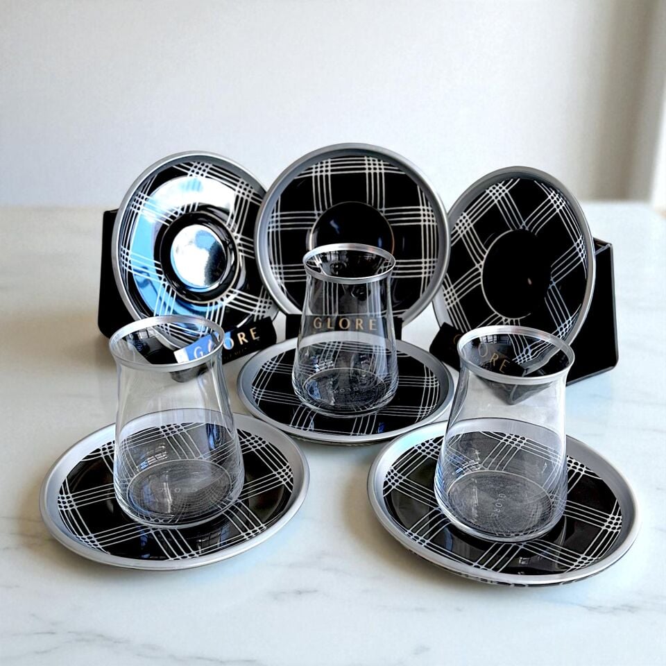 Sudedi Home Siyah Beyaz Kareli 6 Kişilik Çay Bardağı Seti