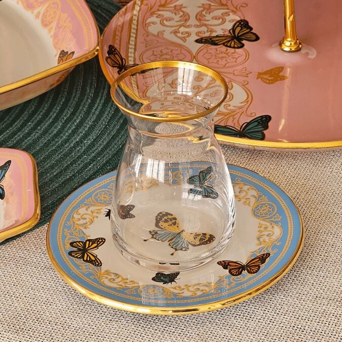 Glore Butterfly Effect altın Yaldızlı Çay Bardağı Takımı