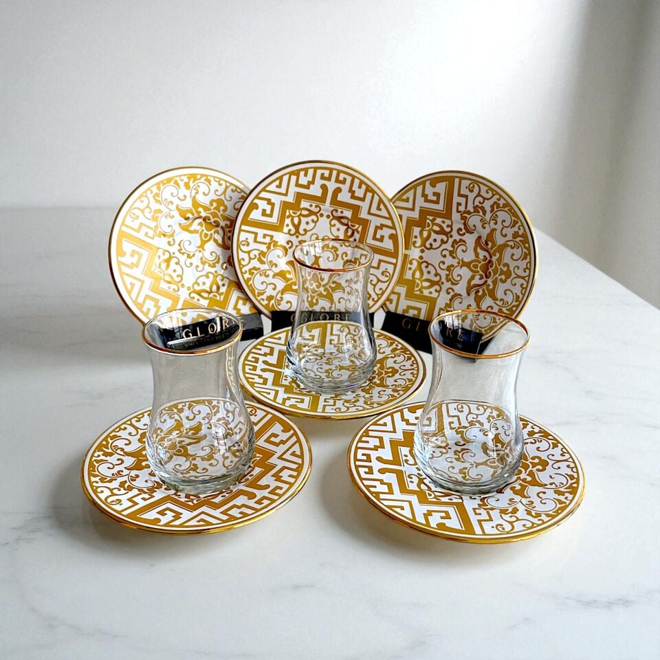 Sudedi Home Lüks Altın Yaldızlı Çay Bardağı Seti