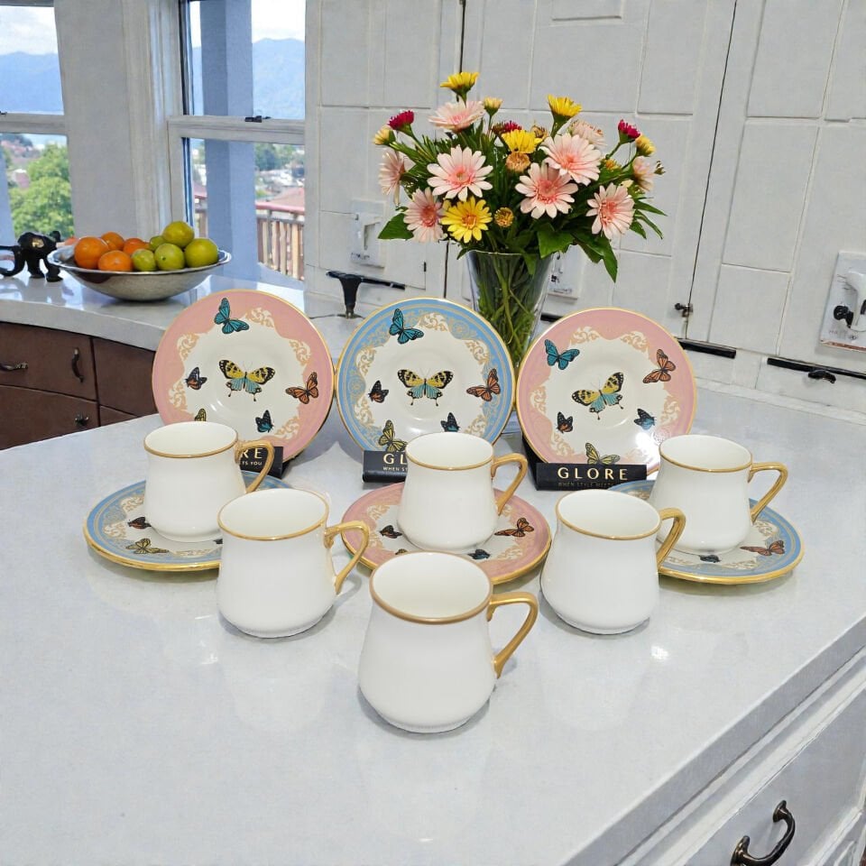 Glore Butterfly Altın Yaldızlı Kahve Fincan Takımı