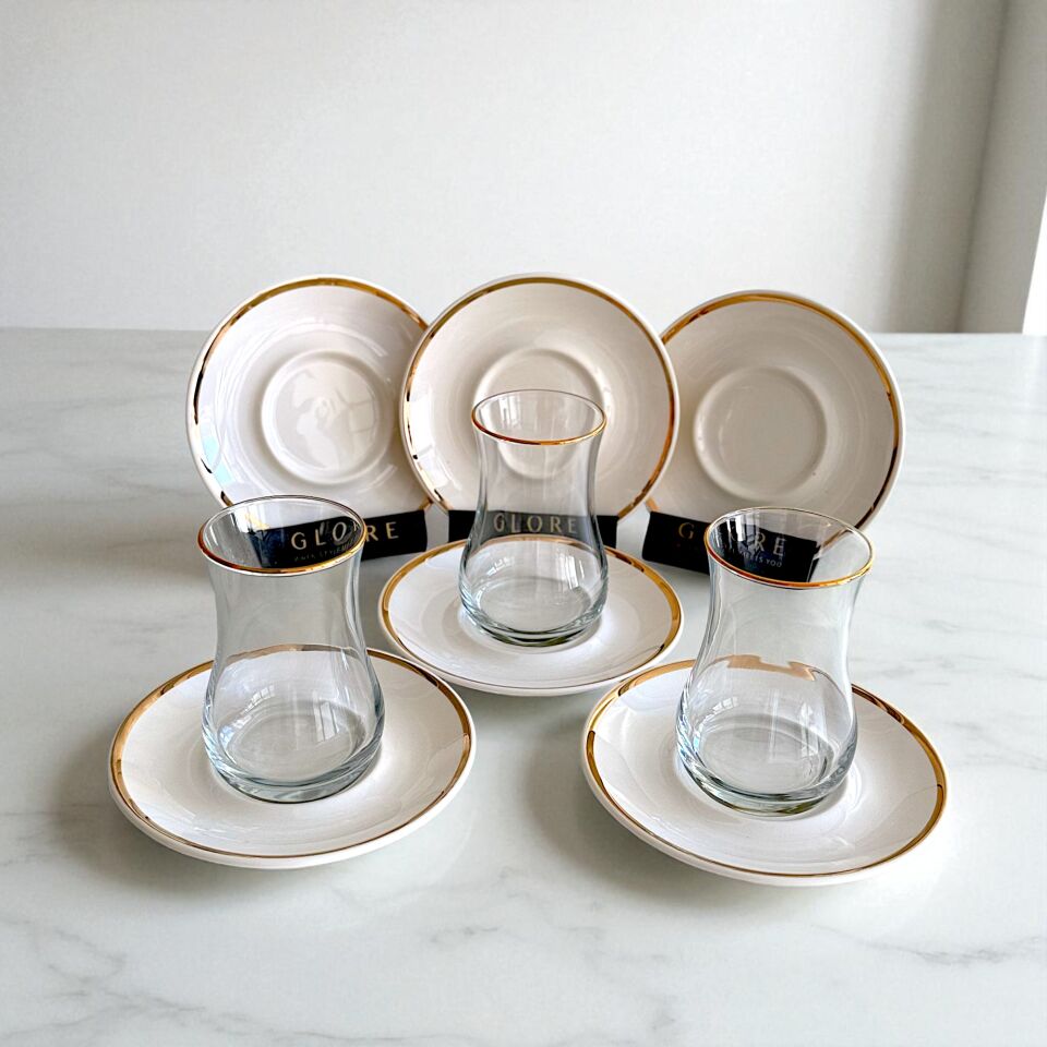 Sudedi Home Altın Yaldızlı Beyaz 6 Kişilik Çay Bardağı Seti