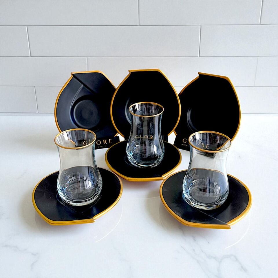 Sudedi Home Siyah Altın Lüks 6 Kişilik Çay Bardağı Seti