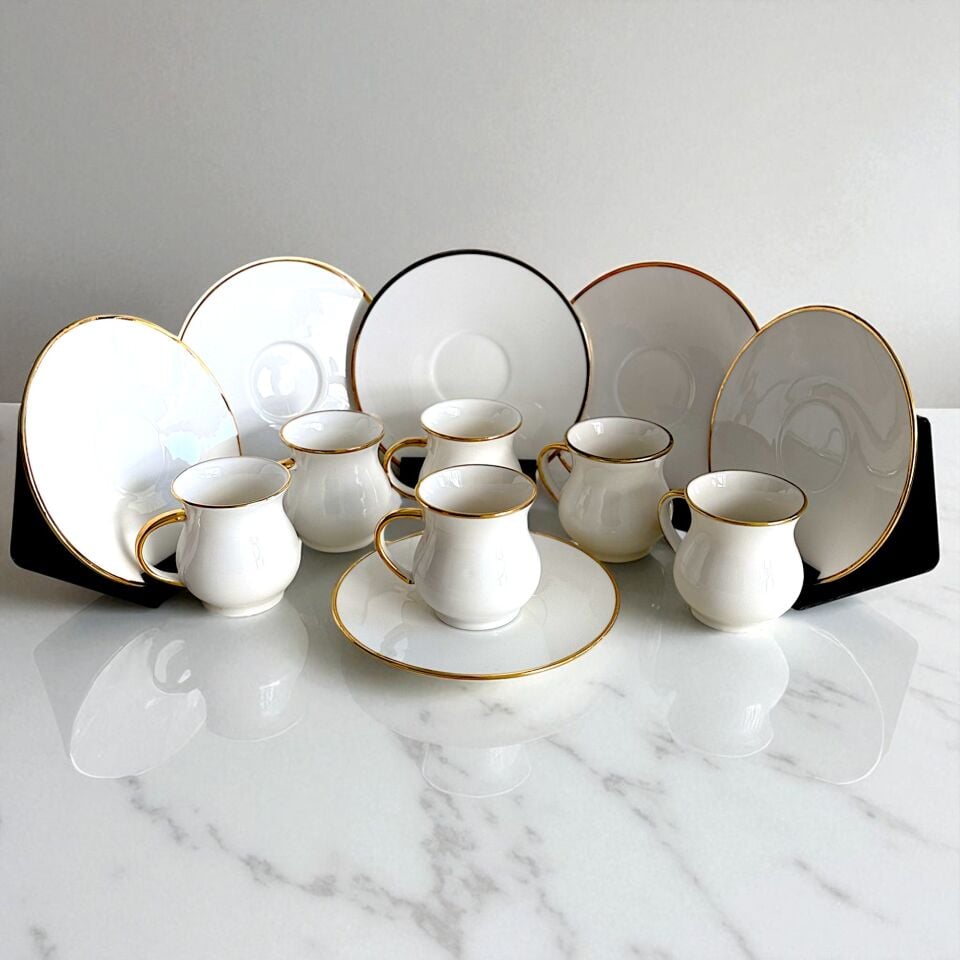 Sudedi Home Porselen Altın Detaylı 6 Kişilik Kahve Fincan Takımı