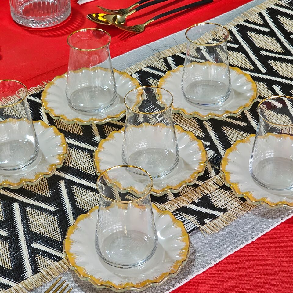 Glore Latte Altın Yaldızlı Çay Bardağı Seti