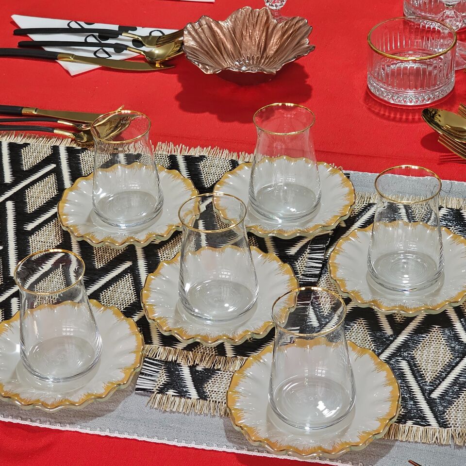 Glore Latte Altın Yaldızlı Çay Bardağı Seti