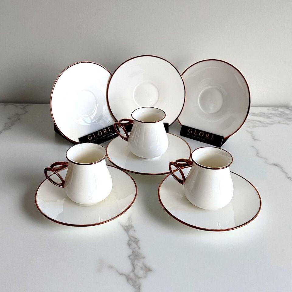 Lüks ve Zarif Rose Altın Detaylı 6'lı Porselen Kahve Fincan Seti