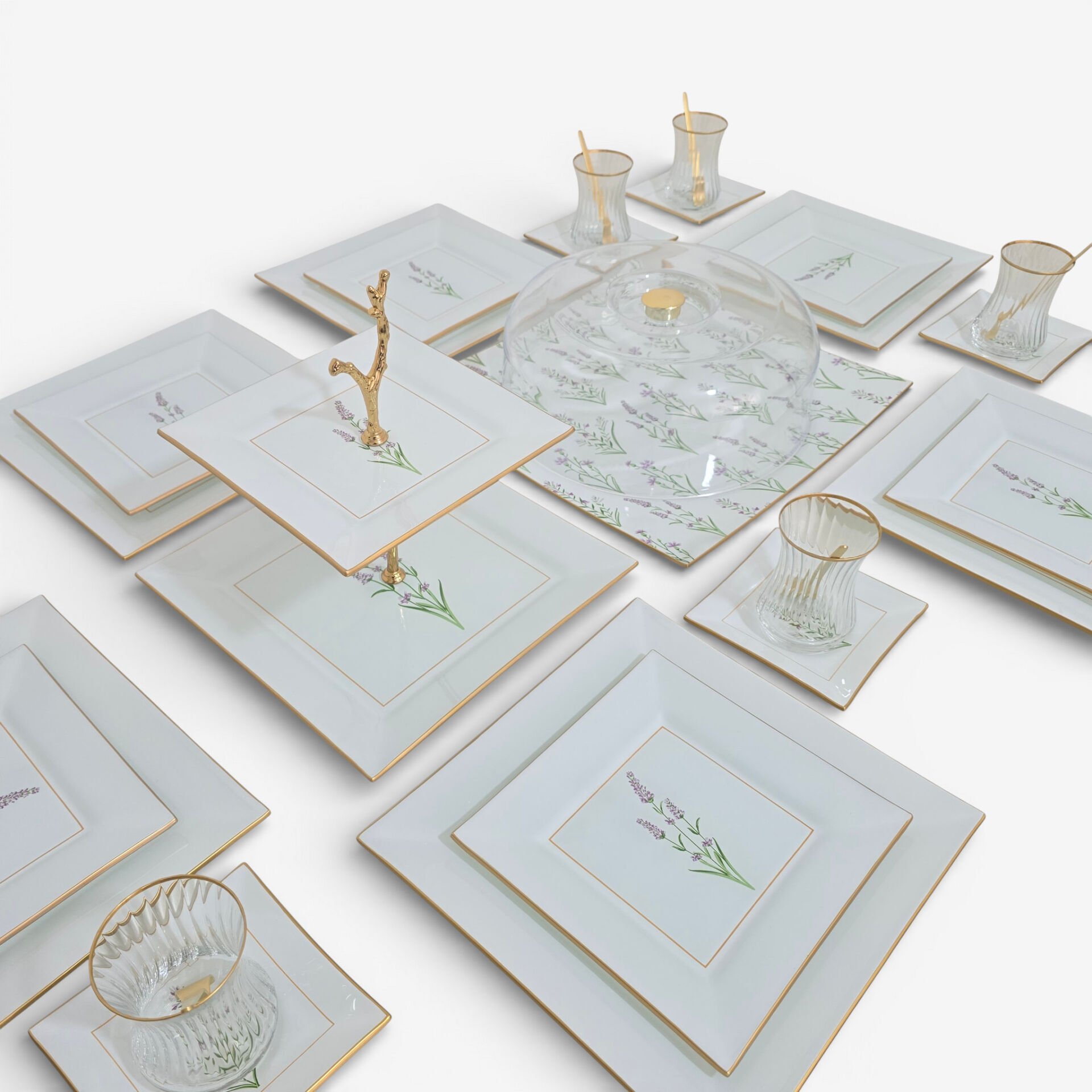 Sudedi Home Gerçek Altın Yaldızlı 34 Parça Cam Çay Pasta İkram Takımı 6 Kişilik