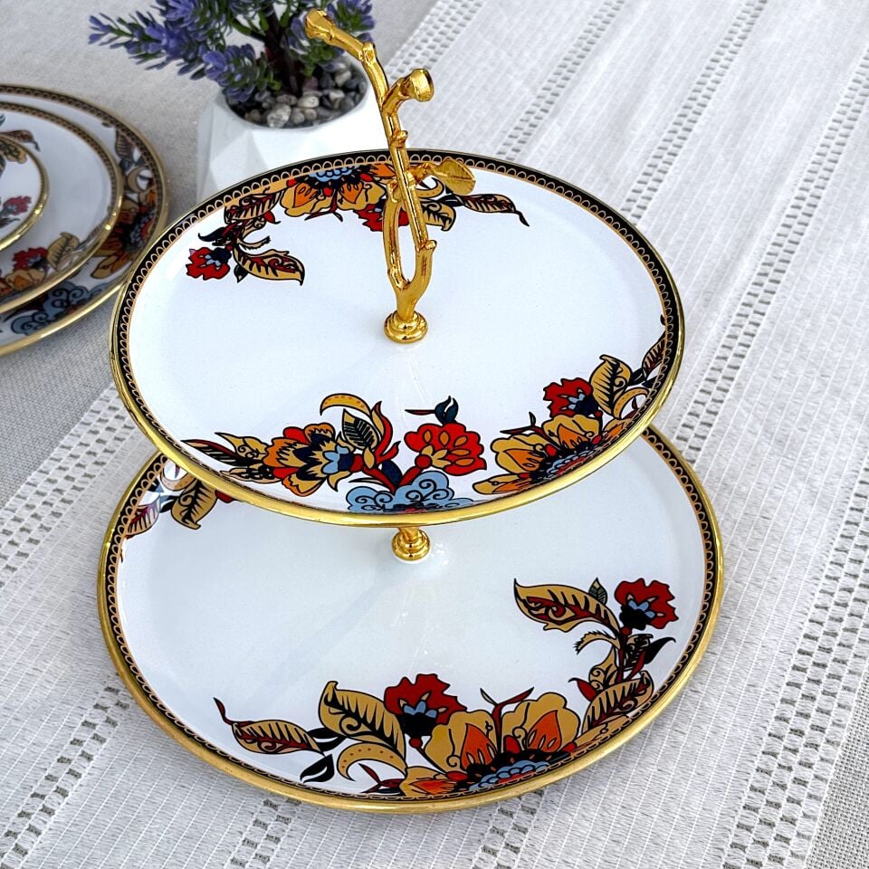 Glore Lorena Asorti Altın Yaldızlı Cam Kurabiyelik (Beyaz)