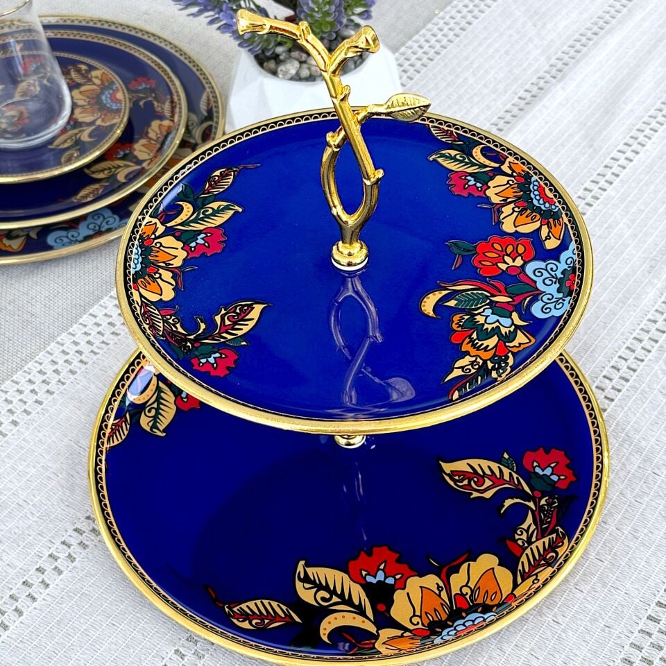 Glore Lorena Asorti Altın Yaldızlı Cam Kurabiyelik (Mavi)