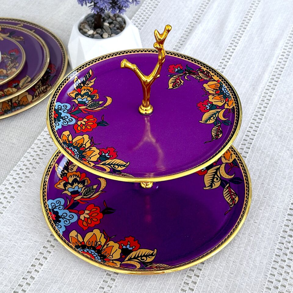 Glore Lorena Asorti Altın Yaldızlı Cam Kurabiyelik (Mor)