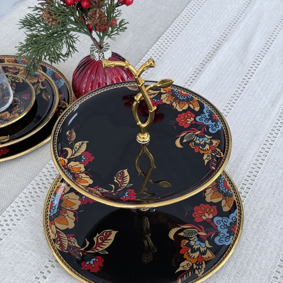 Glore Lorena Asorti Altın Yaldızlı Kurabiyelik (Siyah)