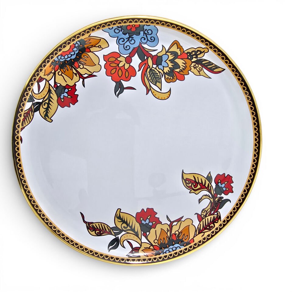 Sudedi Home 21 cm Cam Pasta Tabağı 4 Kişilik – Gerçek Altın Yaldızlı Şık Sunum Seti