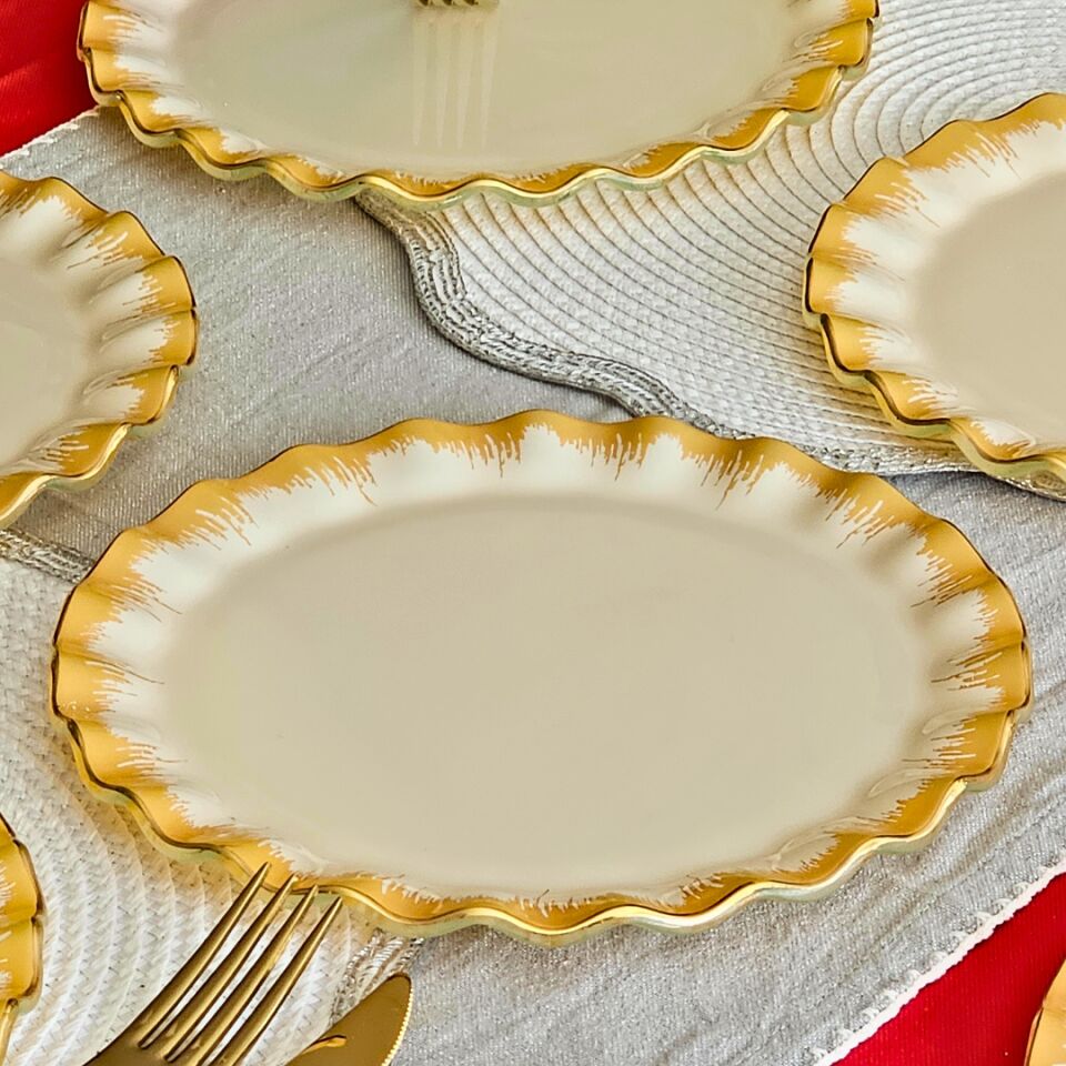 Glore Latte Altın Yaldızlı Cam Pasta Tabağı Seti