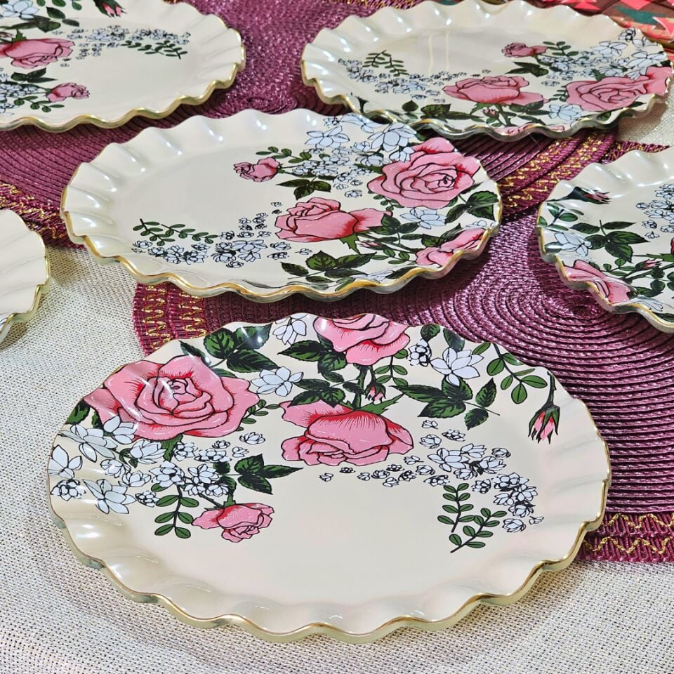 Glore Roseline Altın Yaldızlı Pasta Tabağı Takımı