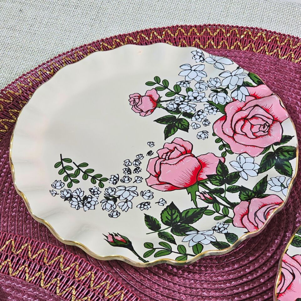 Glore Roseline Altın Yaldızlı Pasta Tabağı Takımı