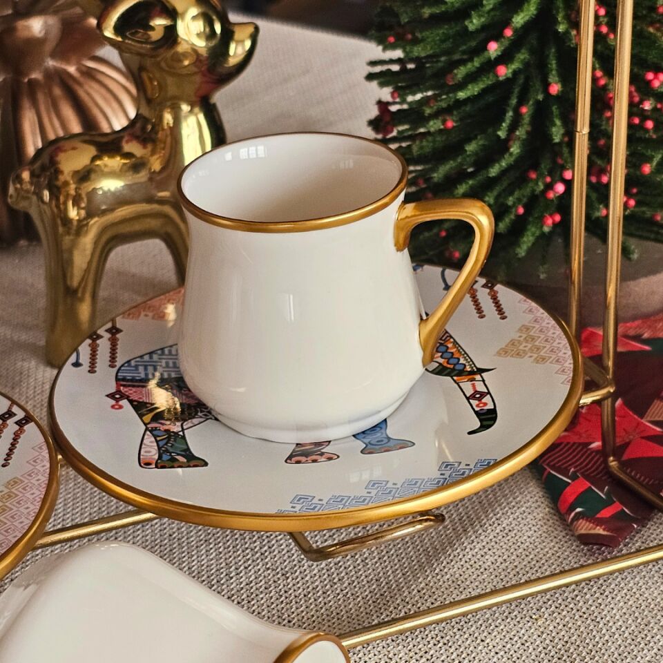 Glore Elephant Altın Yaldızlı Kahve Fincan Takımı
