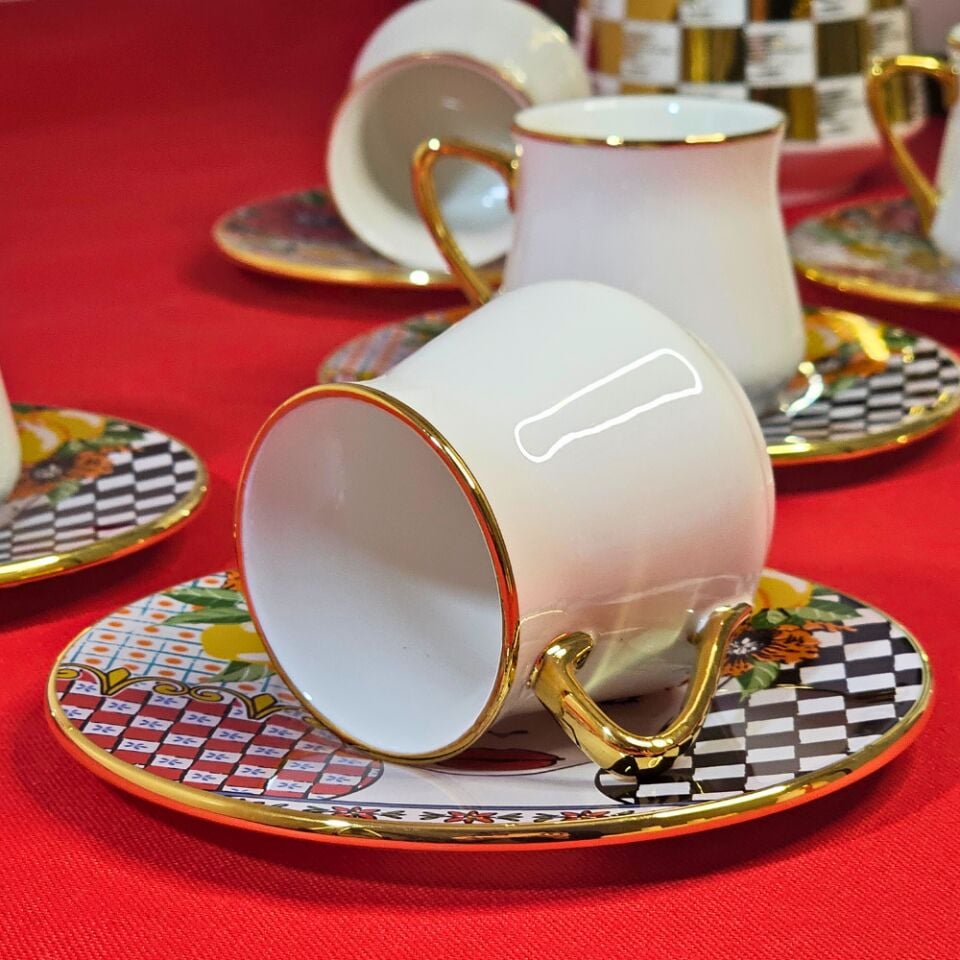 Glore Bellissimo Altın Yaldızlı Kahve Fincan Takımı