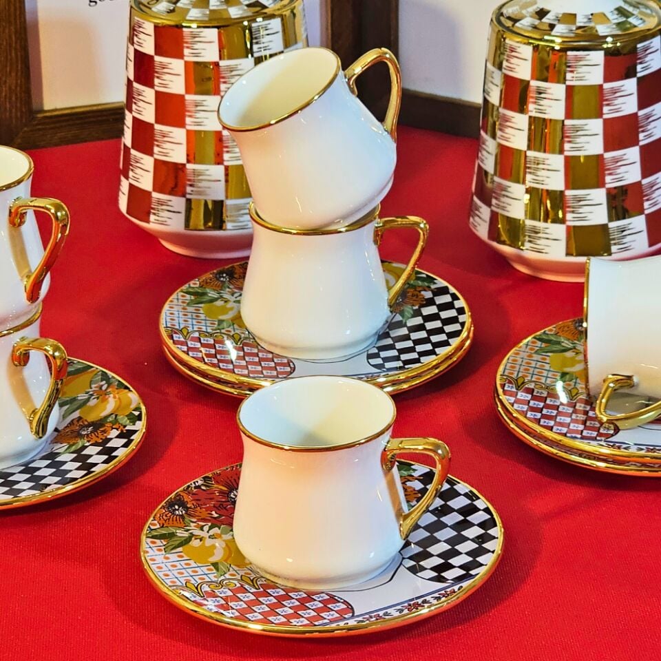 Glore Bellissimo Altın Yaldızlı Kahve Fincan Takımı