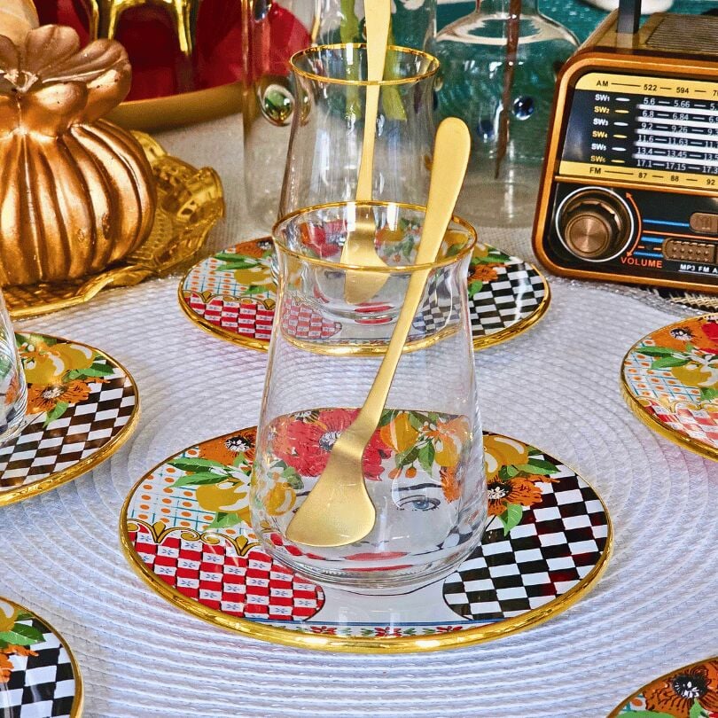 Glore Bellissimo Altın Yaldızlı Çay Bardağı Seti