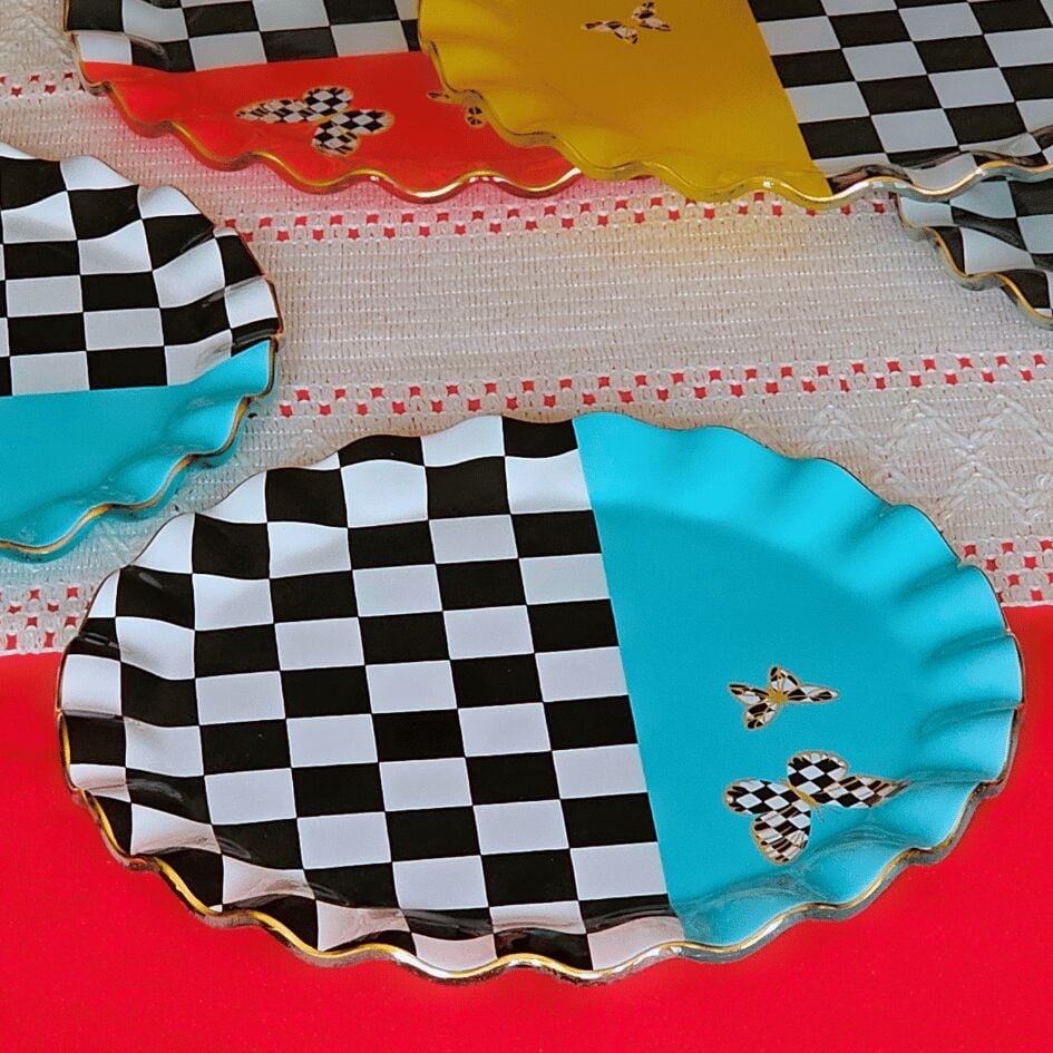 Glore Audra  Altın Yaldızlı Cam Pasta Tabağı Seti