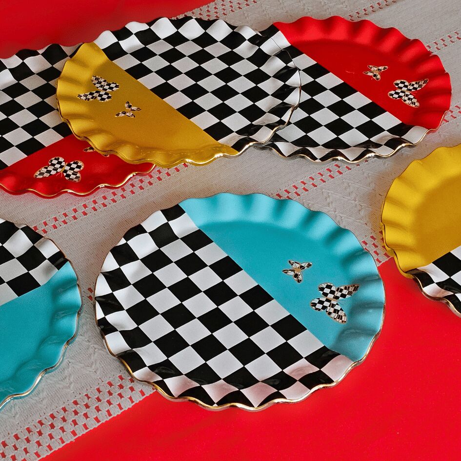Glore Audra  Altın Yaldızlı Cam Pasta Tabağı Seti