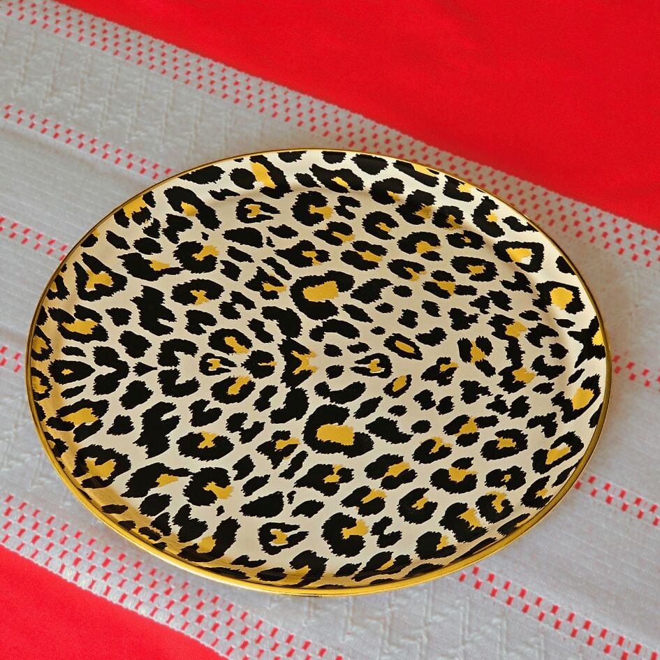 Glore Leopar Somon Altın Yaldızlı Tepsi