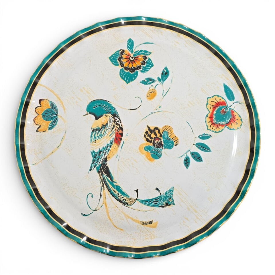 Sudedi Home Hüma Kuşu Desenli Gerçek Altın Yaldızlı Cam Tepsi 31 cm Hediyeli