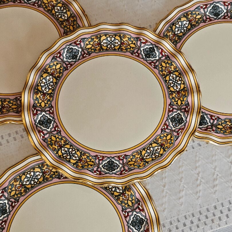 Glore Gisele Altın Yaldızlı Cam Pasta Tabağı Seti