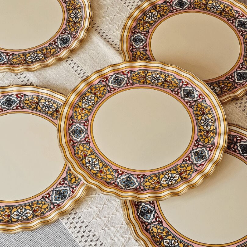 Glore Gisele Altın Yaldızlı Cam Servis Tabağı Seti