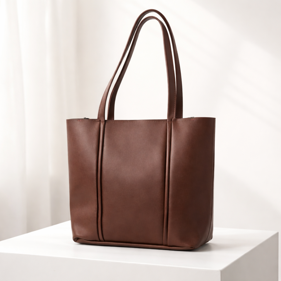 Kahverengi Kadın Omuz Çantası Geniş Hacimli Minimal Tasarım Günlük Kullanım Modern Tote Çanta – Sudedi Home