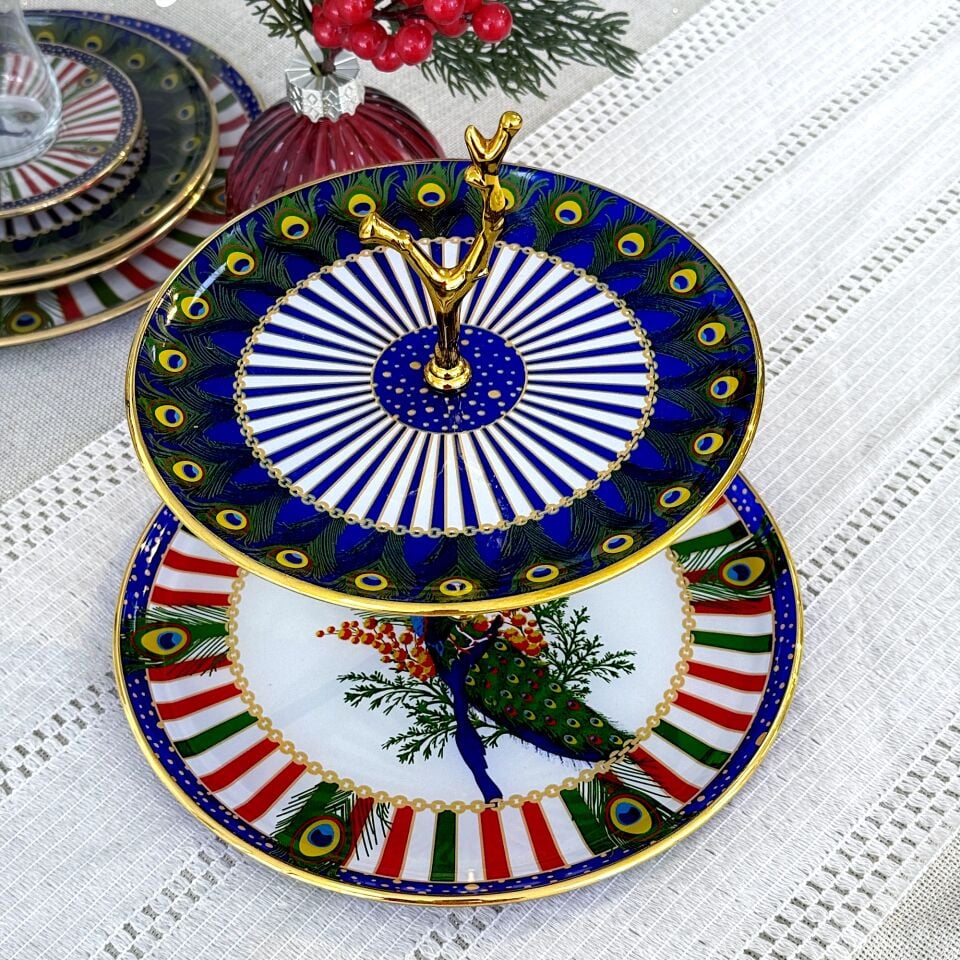 Glore Tavus Kuşu Altın Yaldızlı Cam Kurabiyelik