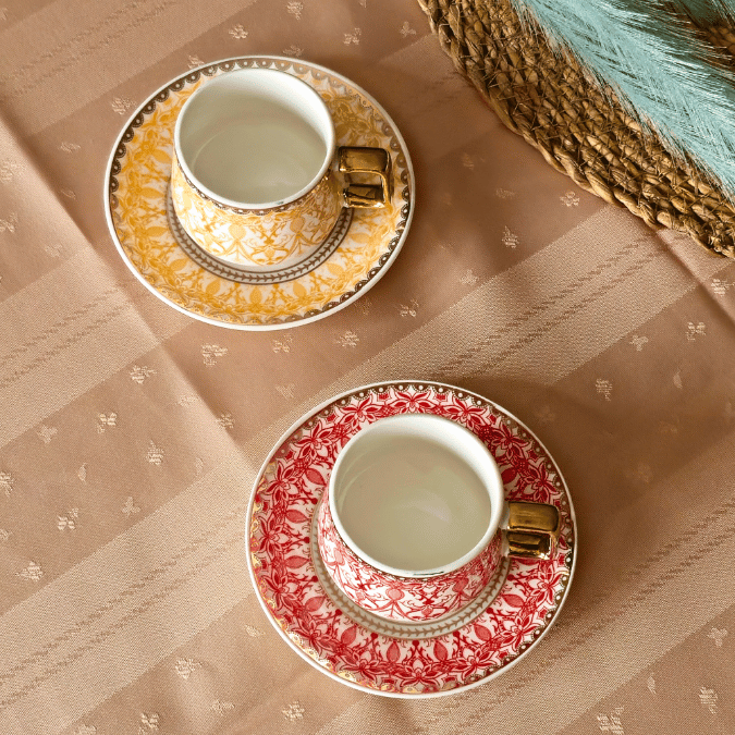 Art Works Renkli 2 Kişilik Porselen Fincan Takımı (Sarı-Kırmızı)