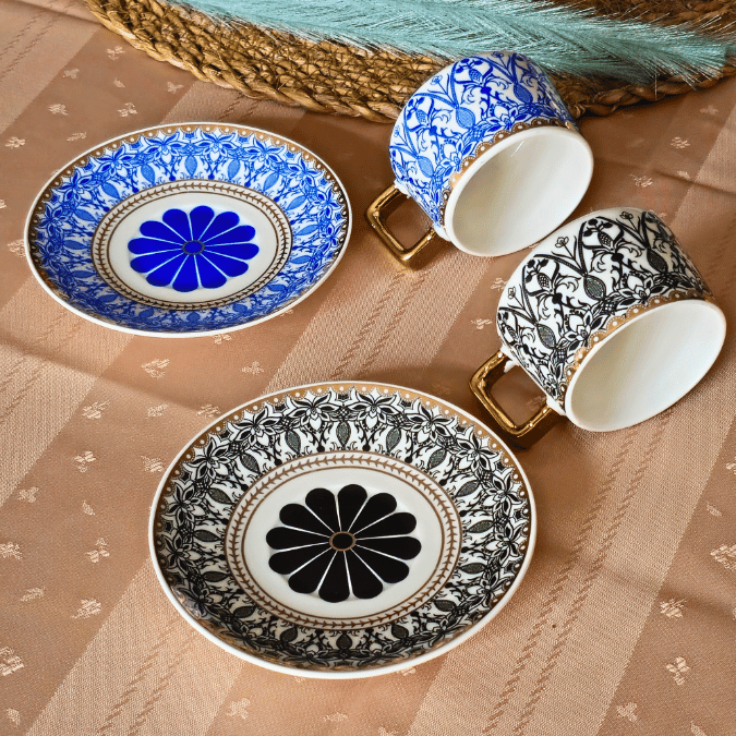 Art Works Renkli 2 Kişilik Porselen Fincan Takımı (Siyah-Mavi)