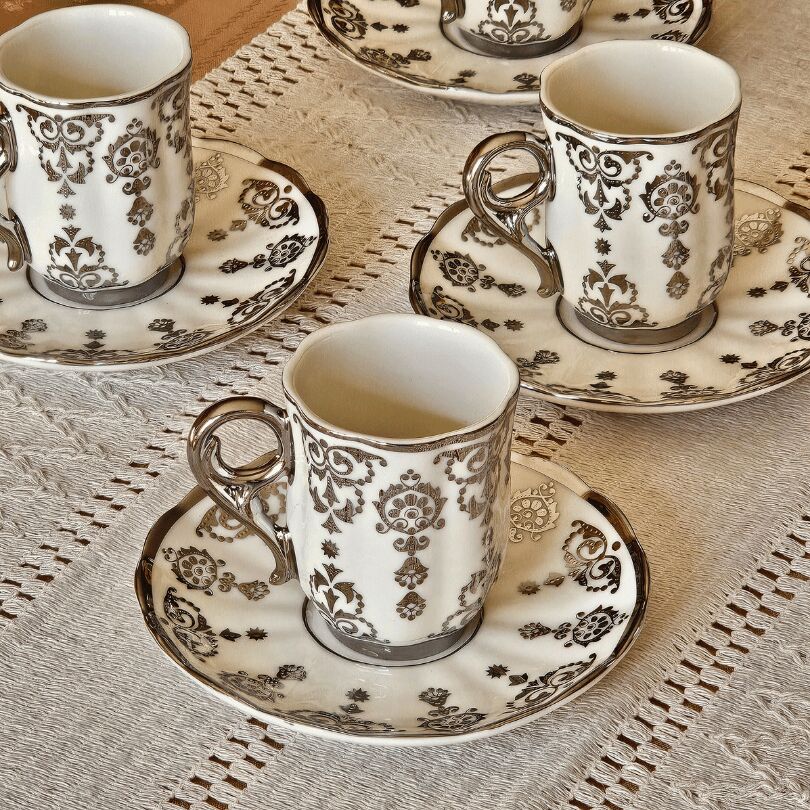 Aries Gümüş 6 Kişilik Kahve Fincanı Takımı - 90 ml