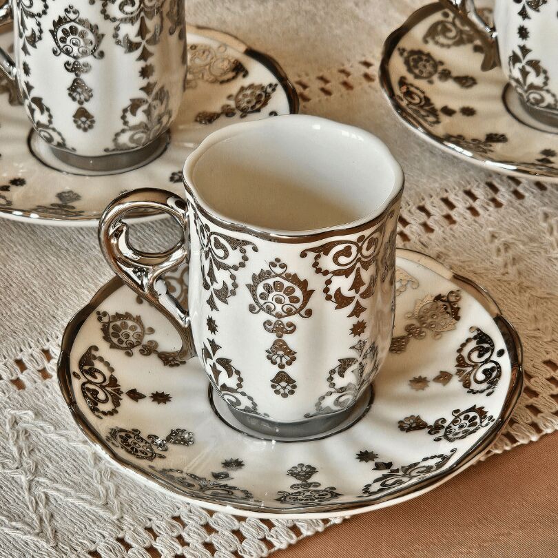 Aries Gümüş 6 Kişilik Kahve Fincanı Takımı - 90 ml