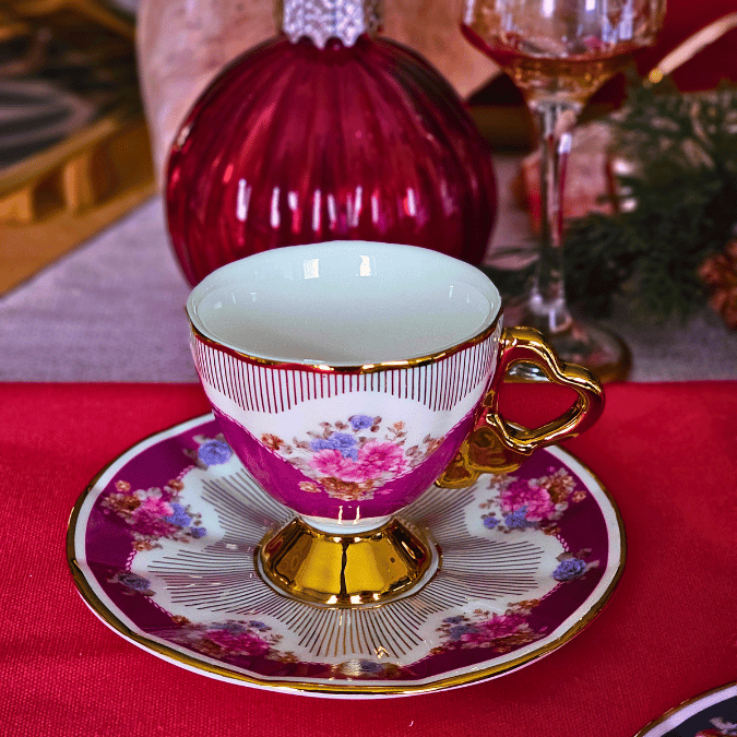 Naomi 2 Kişilik Kahve Fincanı Takımı - 90 ml (Siyah-Pembe)
