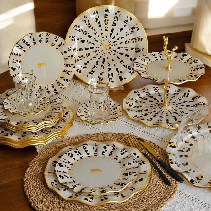 34 Parça Mayon Krem Surf altın Yaldızlı Çay Servis İkram Takımı