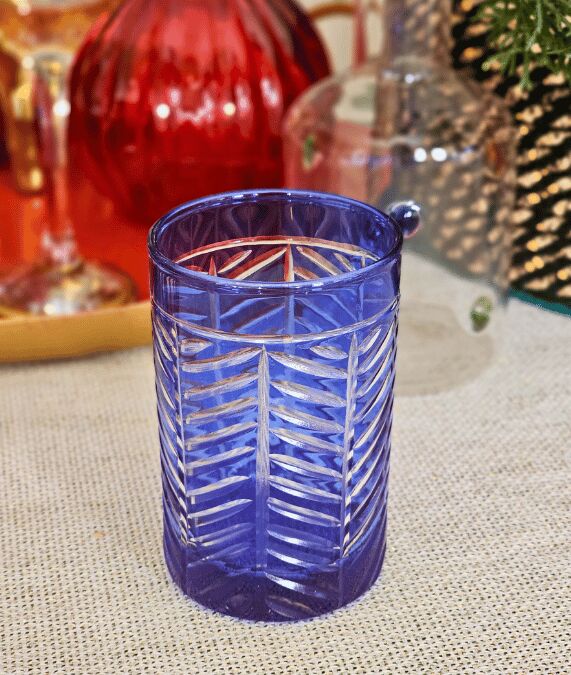 Bohemia Balık Sırtı Kısa Kahve Yanı Bardak Kadeh 1 Adet (Mavi)