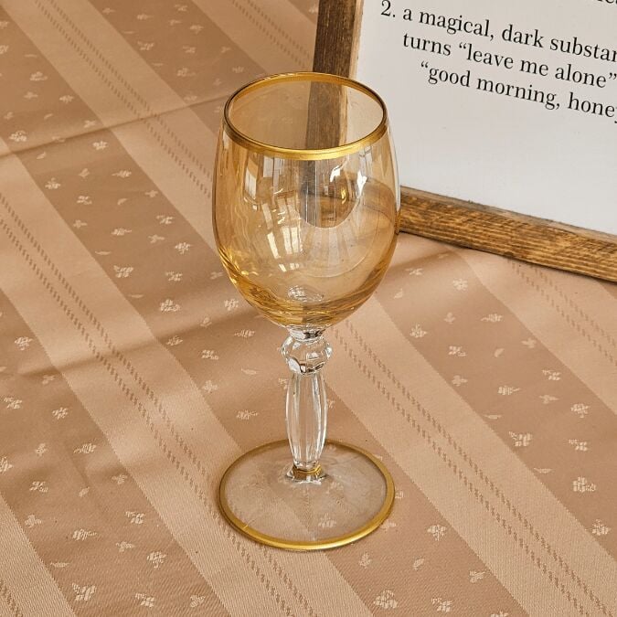 Ayaklı Renkli Gold Detaylı Bardak Kadeh (Sarı) 1 Adet