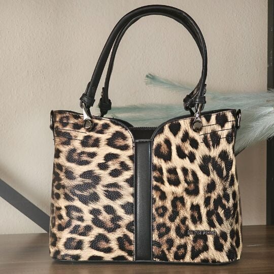 Leopar Desenli Fermuarlı Omuz ve El Çantası