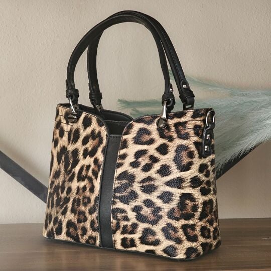 Leopar Desenli Fermuarlı Omuz ve El Çantası