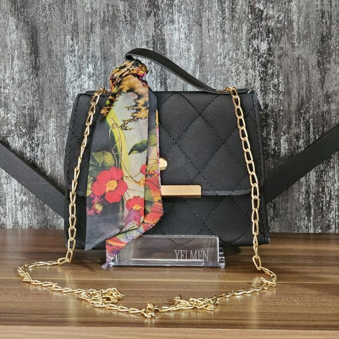 Fular Detaylı Gold Zincirli Askılı Mini Omuz Çantası