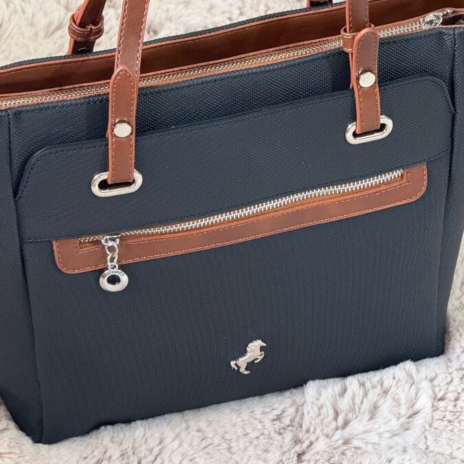 Polo Detaylı Siyah ve Taba Renkli Şık Kadın Omuz Çantası